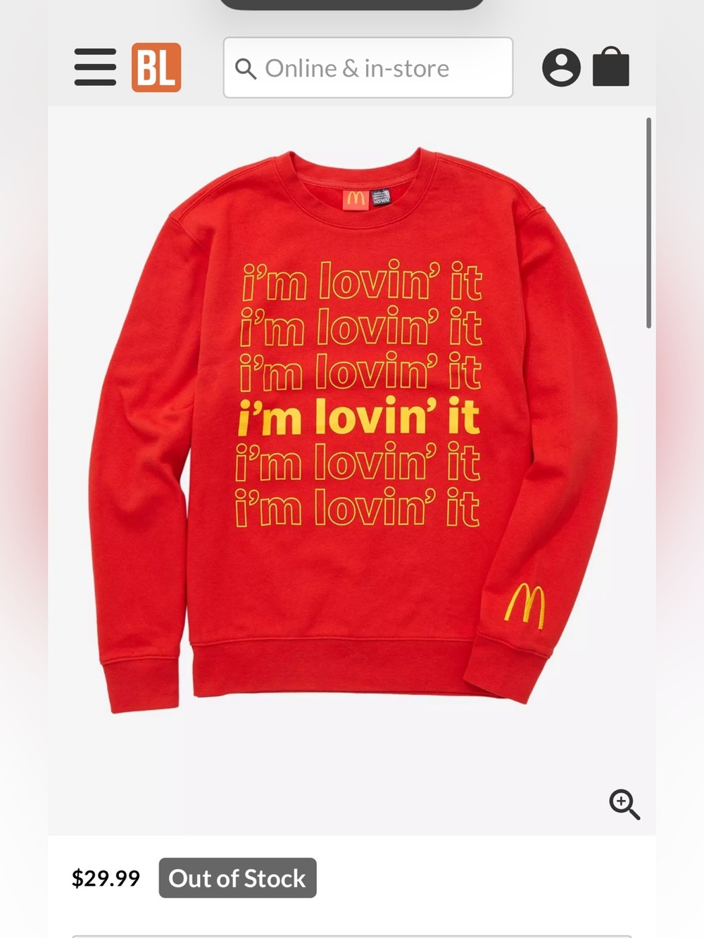 McDonald’s “I’m lovin’ it” sweatshirt
